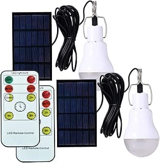 Solar Powered Lamp Remote Control Portable Led Bulb Lights Solar Energy Panel Led Lighting for Camp Tent Night Fishing Emergency Lights Flash 350LM(Pack of 2+Remote Control)