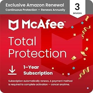 McAfee Total Protection 3-Device 2025 Ready |Security Software Includes Antivirus, Secure VPN, Password Manager, Identity Monitoring | 1 Year Subscription with Auto Renewal