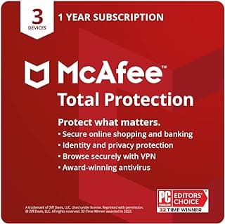 McAfee Total Protection | 3 Device | Antivirus Internet Security Software | VPN, Password Manager, Dark Web Monitoring | 1 Year Subscription | Download Code