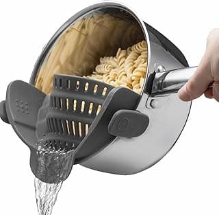 Kitchen Gizmo Snap N' Strain - Silicone Pasta Strainer Clip-On for Pots and Pans - Heat Resistant Colander for Vegetables and Noodles - Kitchen Gadgets for Cooking - Space-Saving Design - Gray