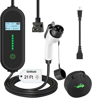 16Amp Level 1&2 Portable EV Charger,110V/240V Electric Car Charger with 21ft Cable,Adjustable Current 8A-16A and Time Setting,NEMA 5-15 & 6-20 Plug,J1772 Charger for All EV/PHEV Charging Cord