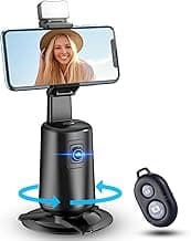 Auto Face Tracking Tripod 360° Rotating Cell Phone Photo and Video Kits Stand, No App, Camera Stand with Remote and Gesture Control, Rechargeable Smart Shooting Stand for Live Recording Tiktok(Black)