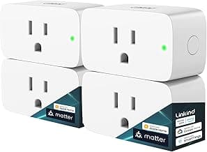 Linkind Matter Smart Plug, Work with Apple Home, Siri, Alexa, Google, SmartThings, Smart Home Smart Outlet Timer 15A/1800W, APP Remote Control & Schedule, ETL & FCC Certified, 2.4G Wi-Fi Only, 4 Pack