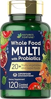 Whole Food Multivitamin with Probiotics | 120 Coated Caplets | Made with 20 Fruits and Vegetables | Non-GMO & Gluten Free Supplement